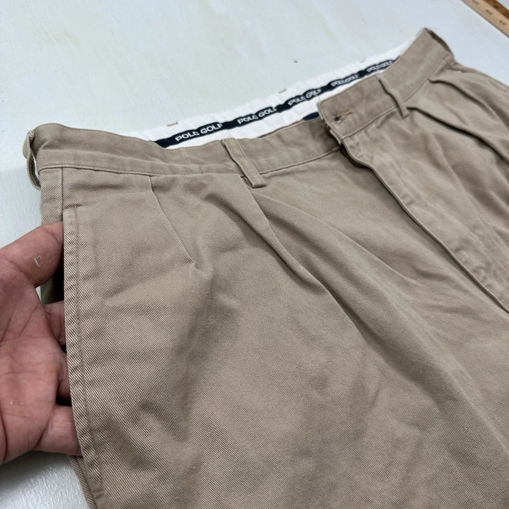 VTG Y2K Polo Golf Ralph Lauren Pleated Baggy Pants Men Actual 37x32 Khaki Chino‎